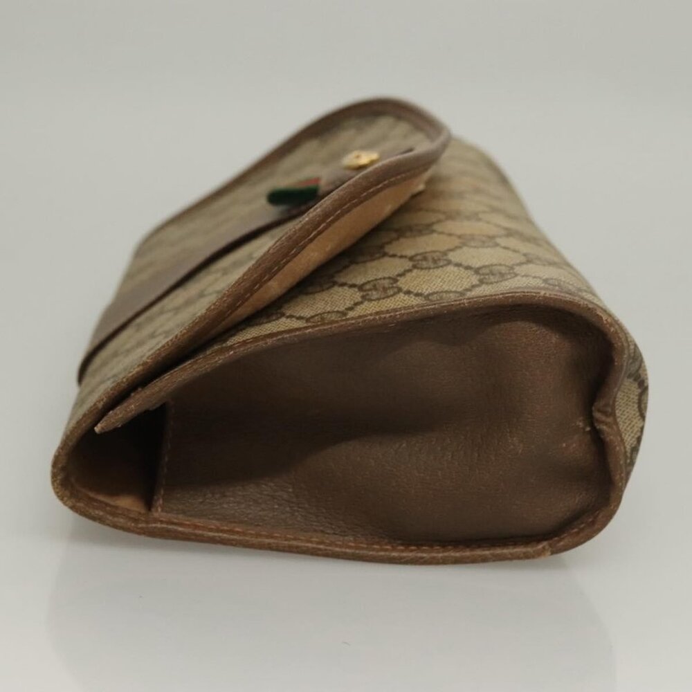 GUCCI GG Supreme Web Sherry Line Clutch Bag PVC Beige Gold 89 01 030 Auth 133336 - Picture 4 of 16